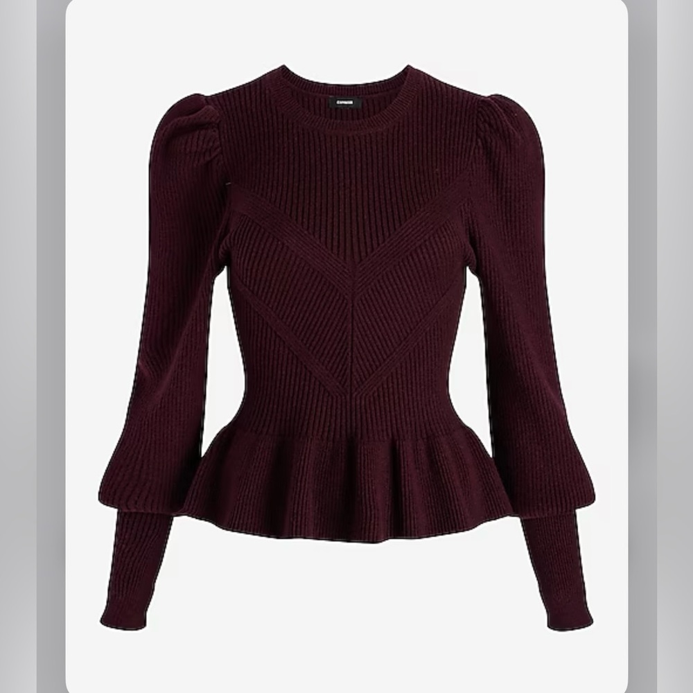 Express ribbed. Crew neck puff sleeve peplum sweater
